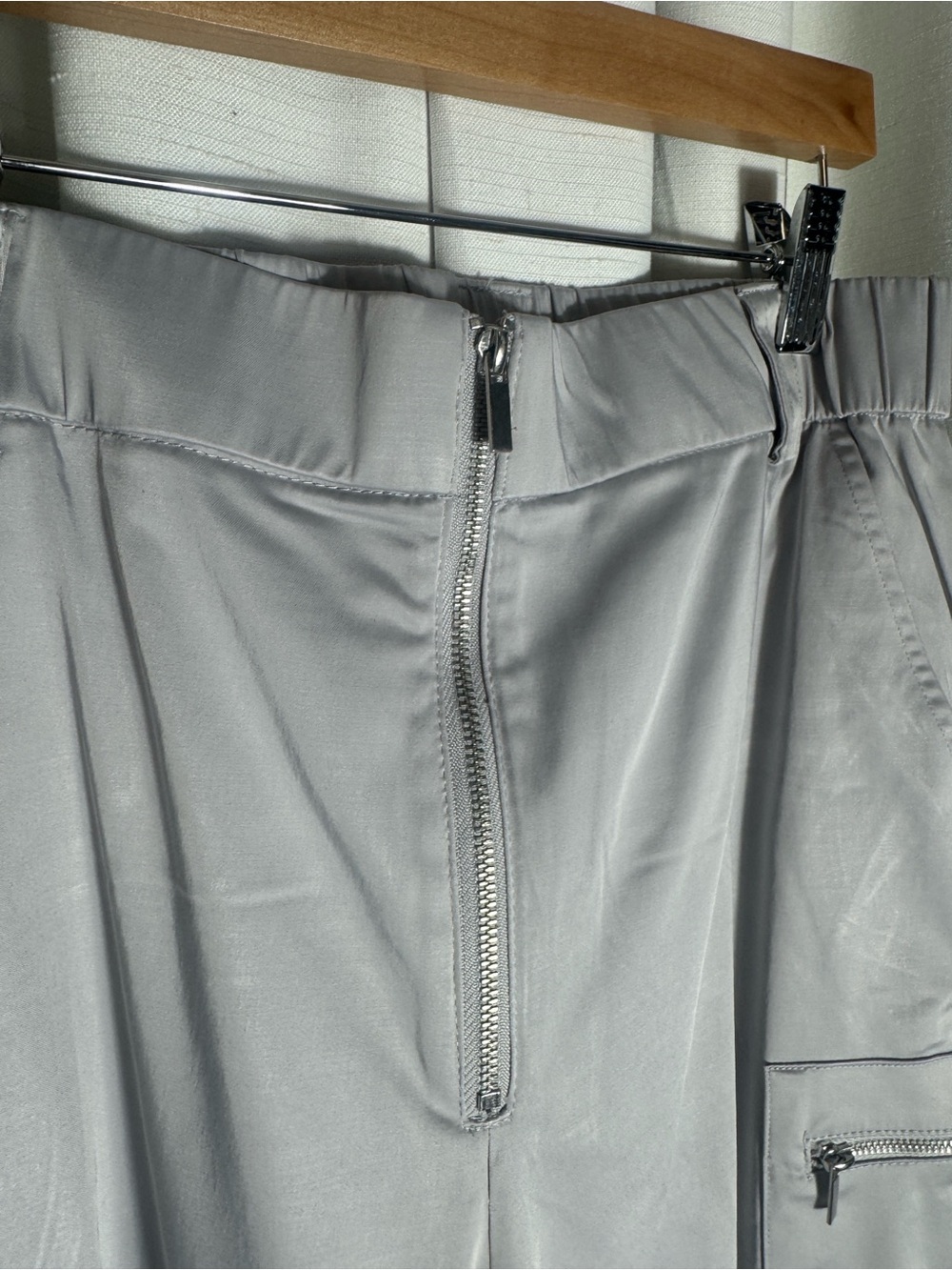Zara Gray Satin Cargo Parachute Pants Wide Leg Size S - Picture 9 of 14
